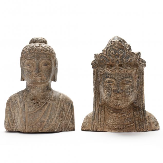 TWO CARVED STONE BUDDHIST SCULPTURES 345214