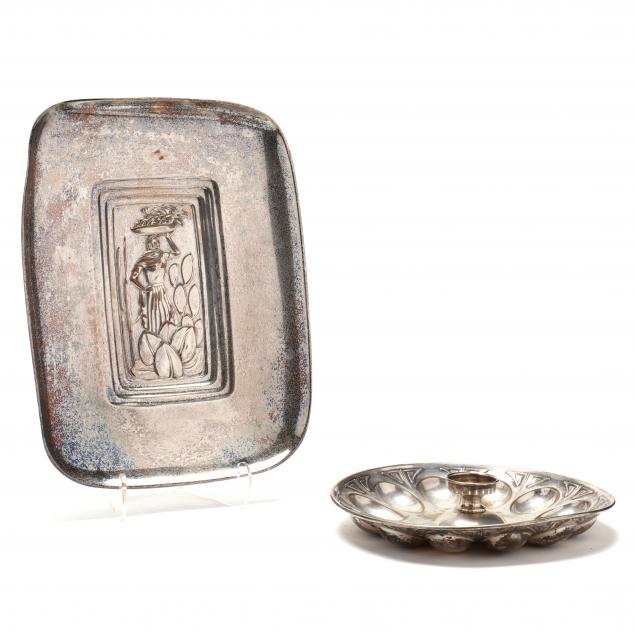 TWO MODERN SILVER-PLATED TRAYS To include
