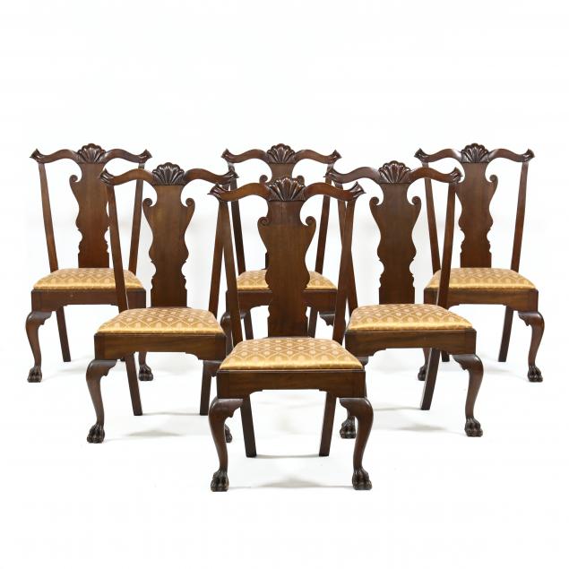 SIX CHIPPENDALE STYLE CARVED MAHOGANY