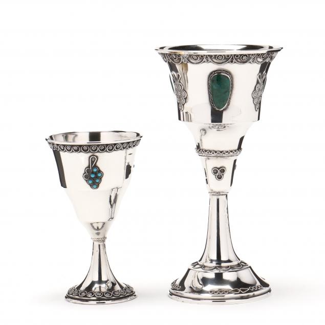 TWO STERLING SILVER JUDAICA KIDDUSH