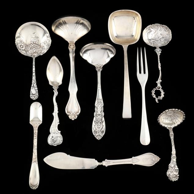 TEN ASSORTED SILVER FLATWARE SERVING