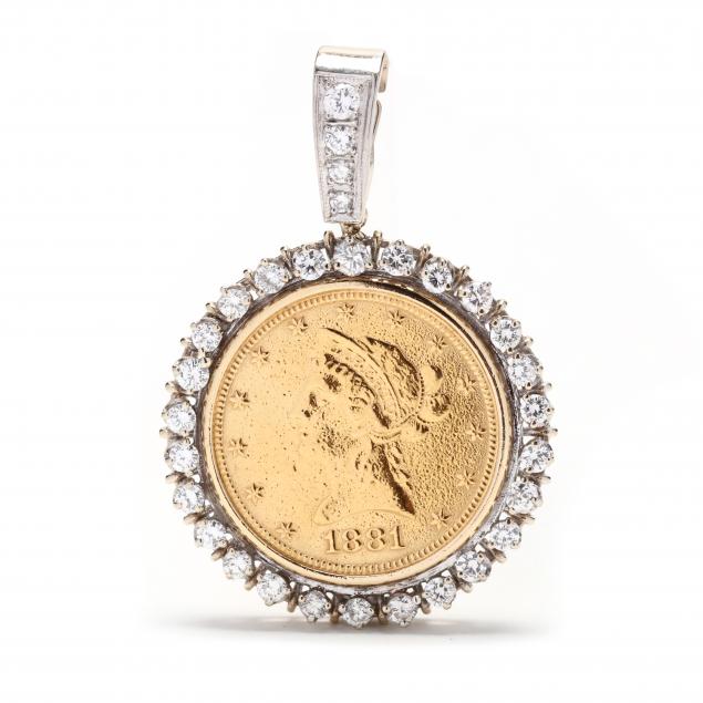 GOLD COIN PENDANT WITH WHITE GOLD