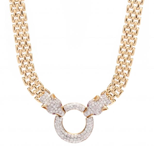 GOLD AND DIAMOND PANTHER NECKLACE 34542f
