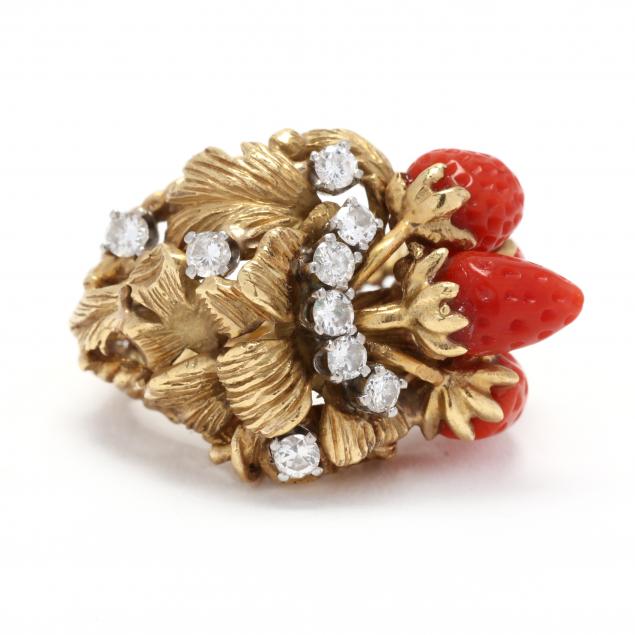 GOLD CORAL AND DIAMOND RING The 34544e