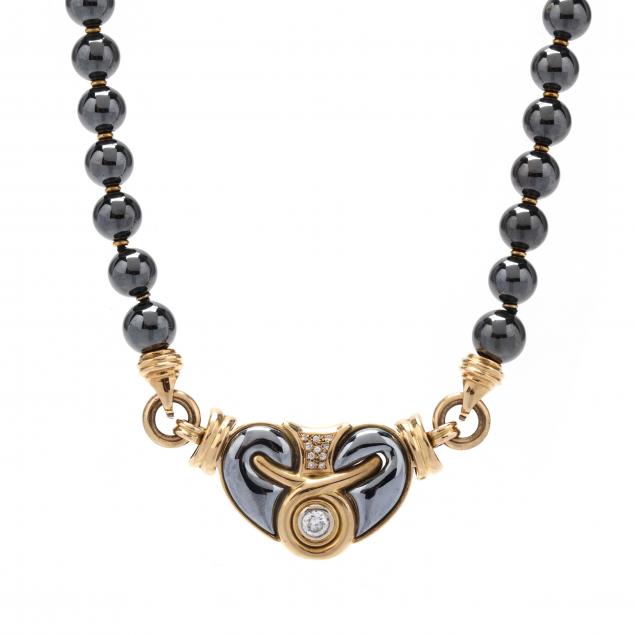 GOLD HEMATITE AND DIAMOND NECKLACE  34545d