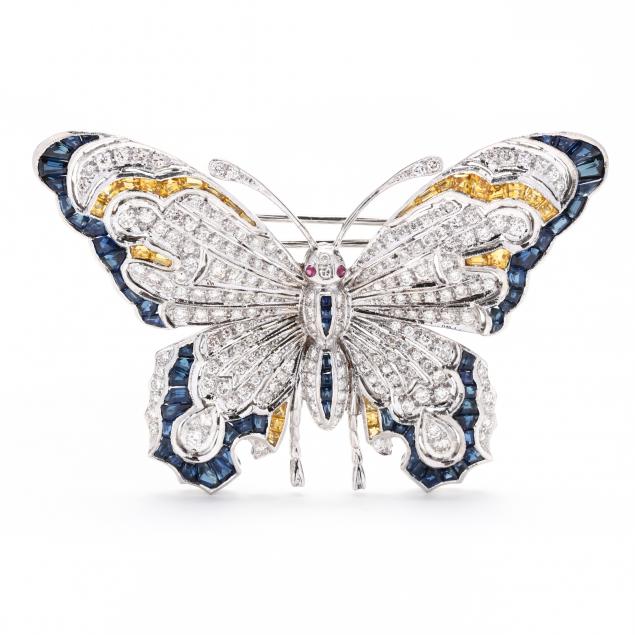 WHITE GOLD AND GEM-SET BUTTERFLY