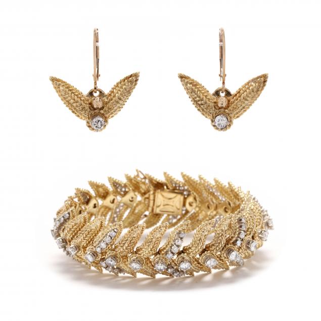 GOLD AND DIAMOND BRACELET AND EARRINGS 345472