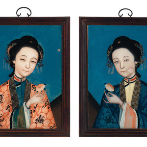Two Chinese Reverse-Painted Glass