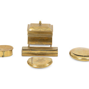 Five English Brass Boxes 18th 19th 34559d