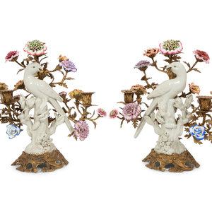 A Pair of Gilt Bronze and Porcelain