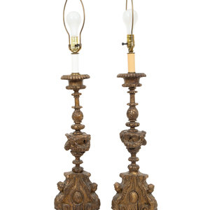 A Pair of Pricket Style Giltwood