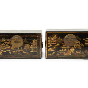 Two Chinese Black and Gilt Lacquer