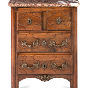 A Louis XV Walnut Marble-Top Commode
By