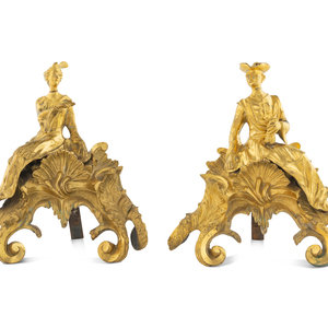 A Pair of French Gilt Bronze Chenets
19th