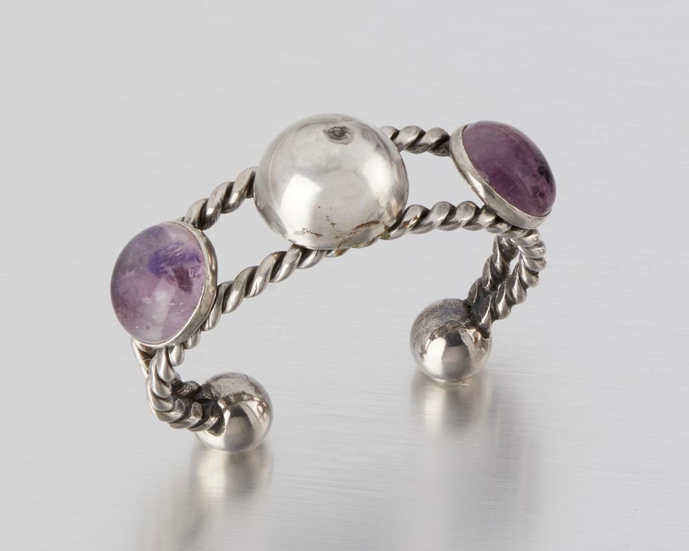 A FRED DAVIS SILVER AND AMETHYST