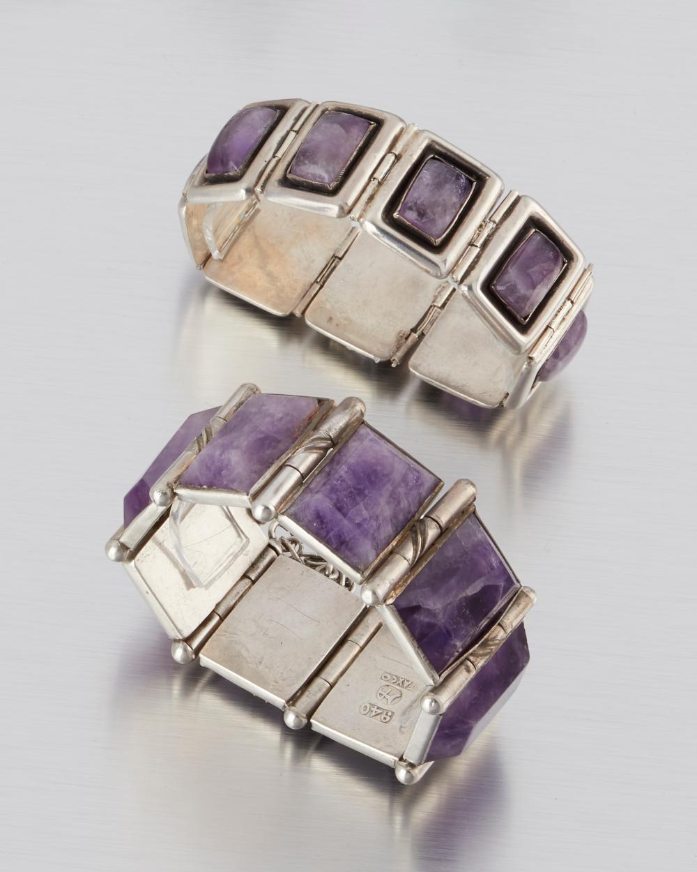 TWO HECTOR AGUILAR SILVER AND AMETHYST
