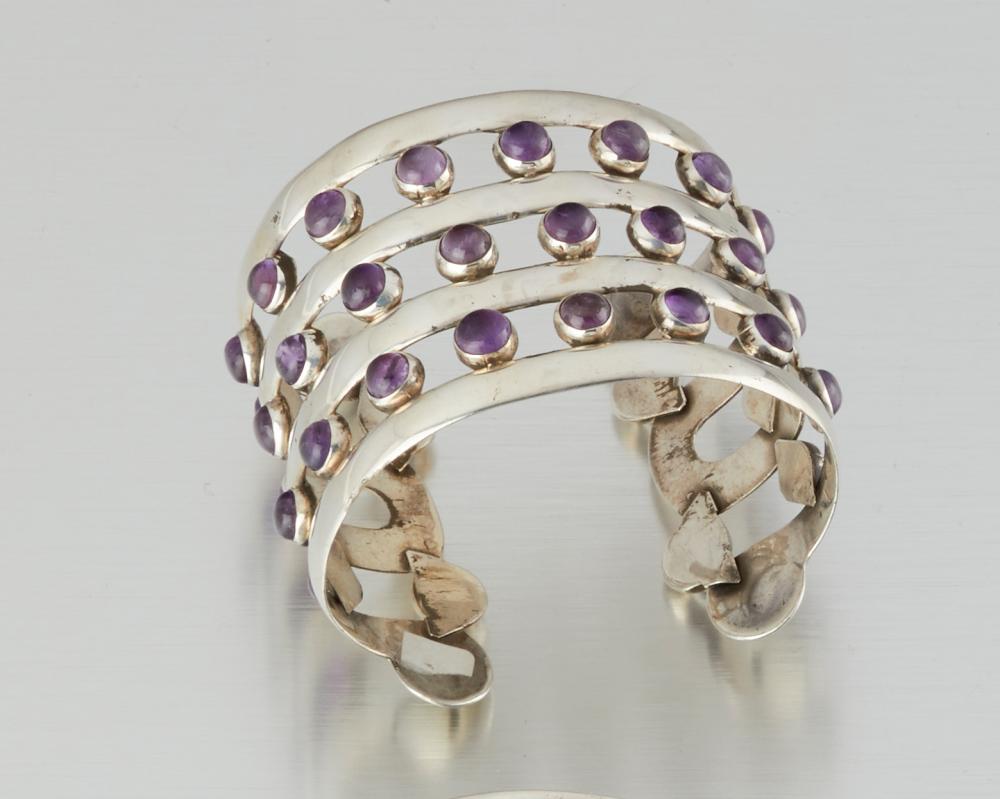 A HECTOR AGUILAR SILVER AND AMETHYST