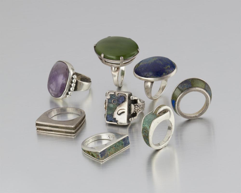 A GROUP OF LOS CASTILLO SILVER AND GEM-SET