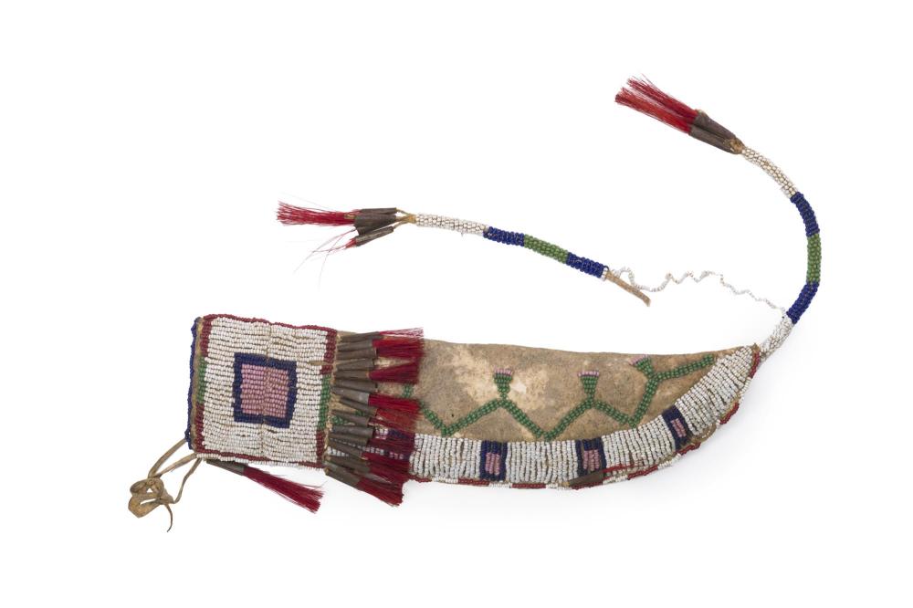 A SIOUX BEADED HIDE KNIFE SHEATHA 343059