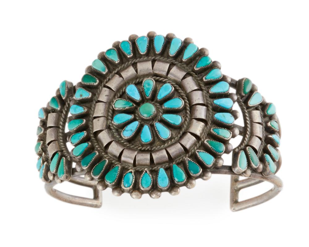 A ZUNI SILVER AND TURQUOISE CLUSTER 343050