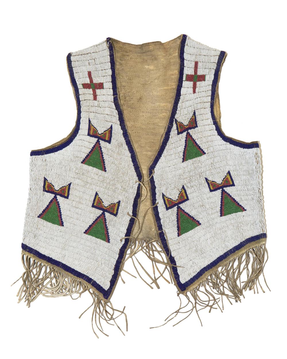 A SIOUX BEADED HIDE VESTA Sioux beaded