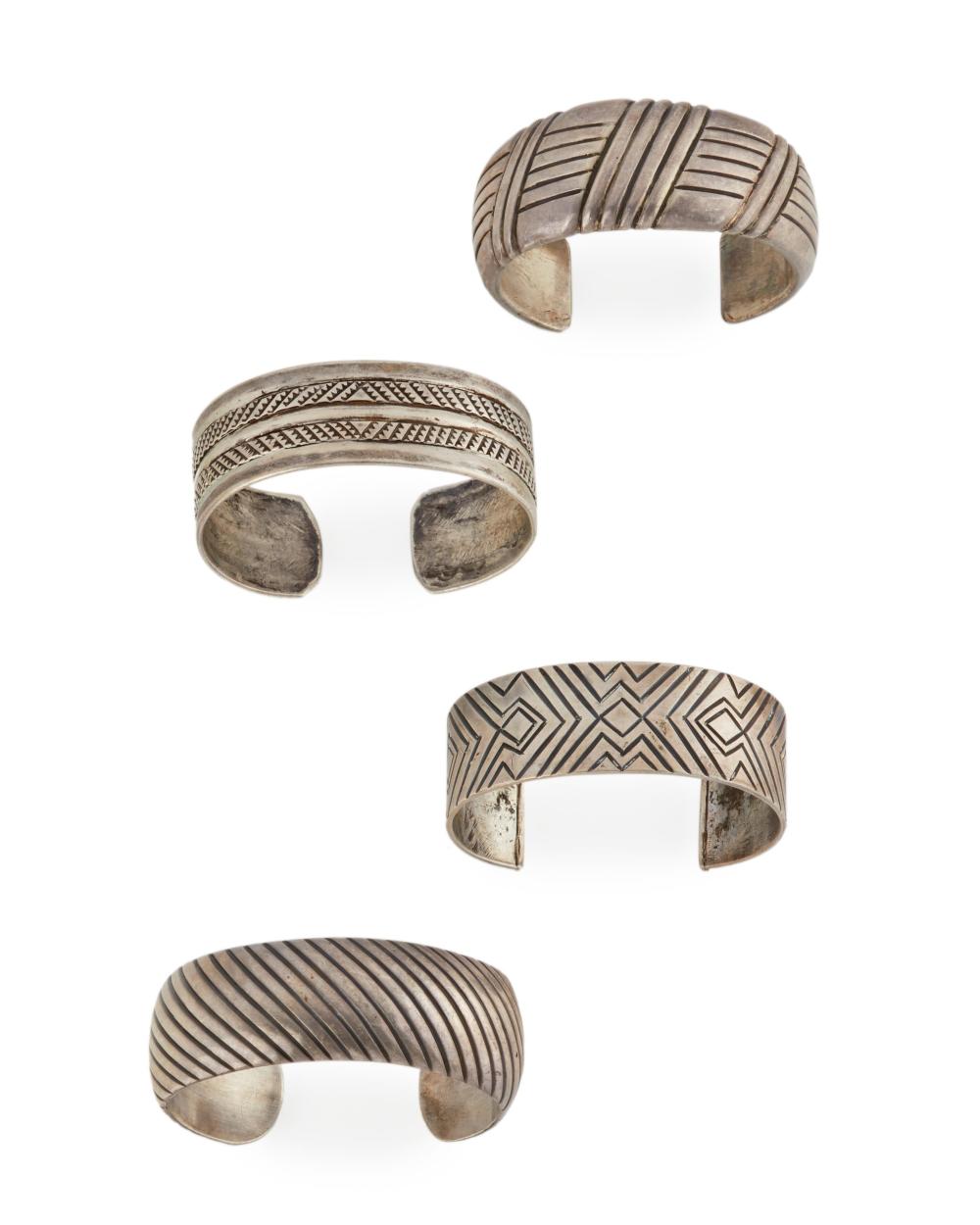 FOUR SOUTHWEST SILVER CUFF BRACELETSFour