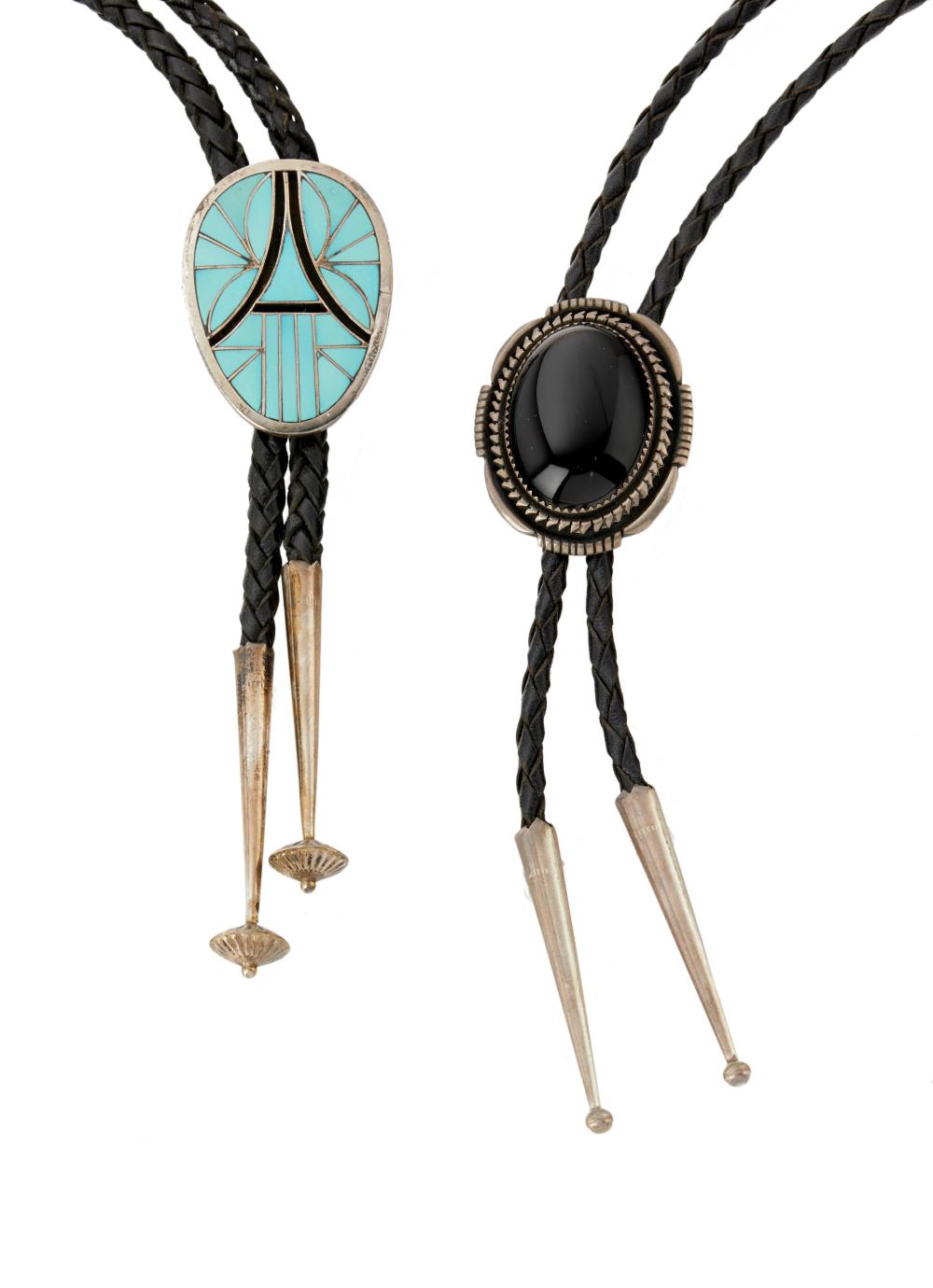 TWO ZUNI BOLO TIESTwo Zuni bolo ties,