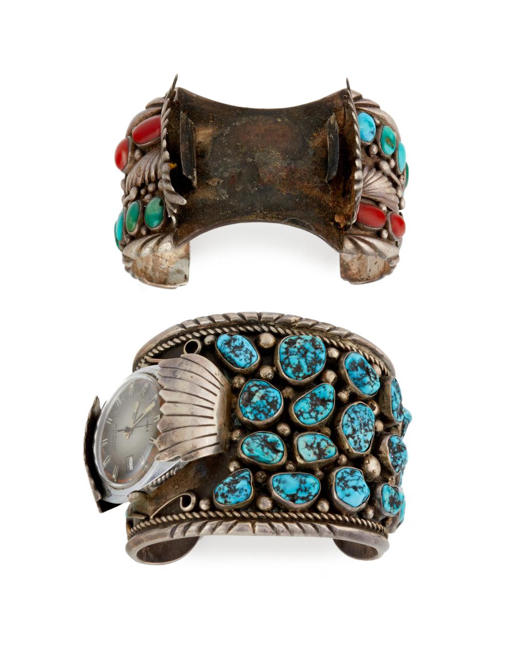 TWO NAVAJO WATCH CUFF BRACELETSTwo