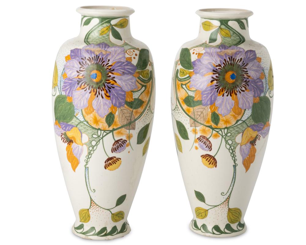 A PAIR OF GOUDA FLORAL EARTHENWARE 3432ad