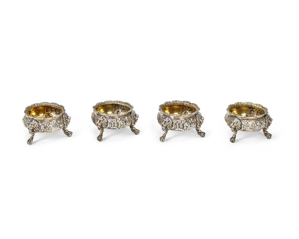 A SET OF ENGLISH STERLING SILVER SALT