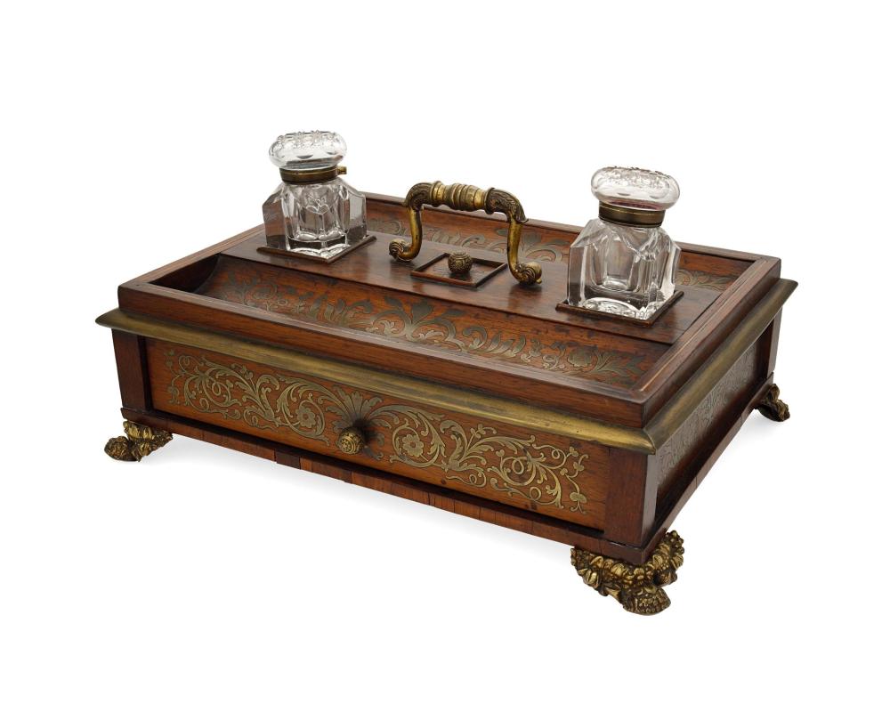 A CONTINENTAL BOULLE INK STANDA 34331d
