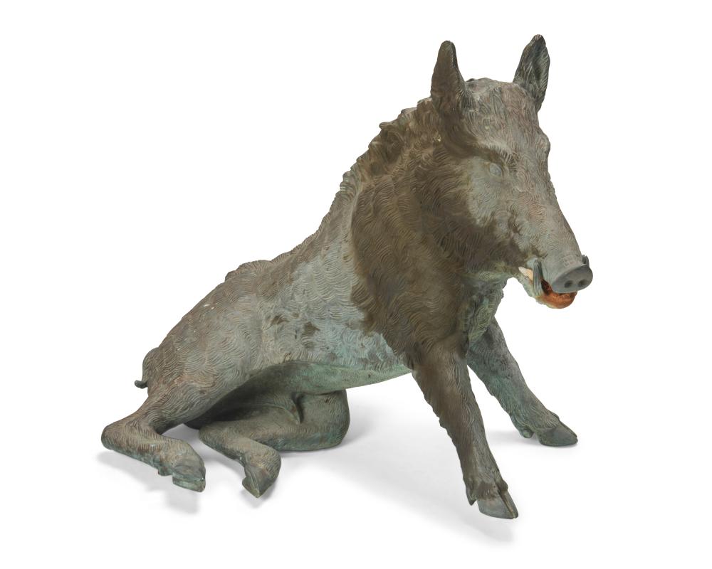 A PARTIAL BRONZE BOAR FOUNTAINA