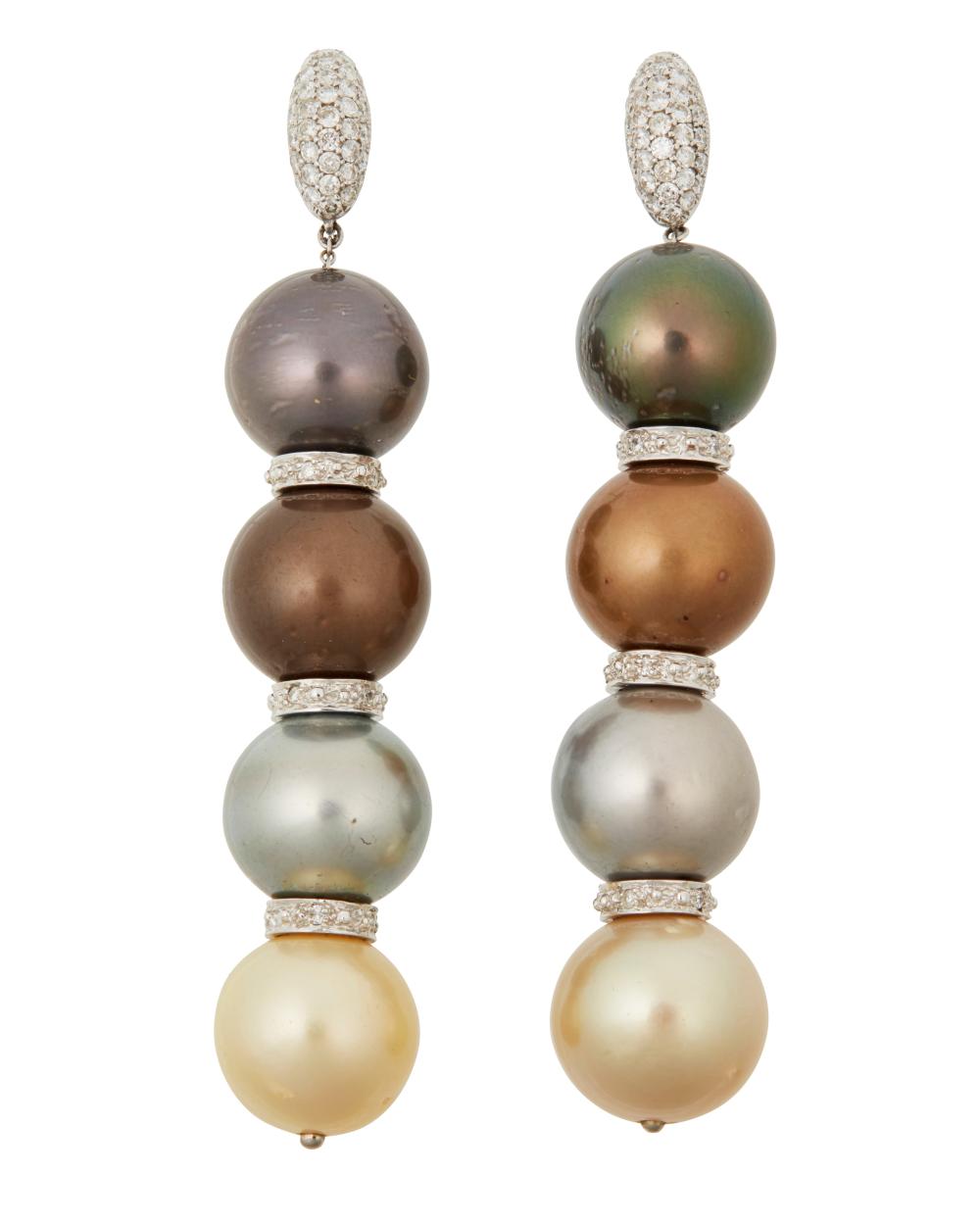 A PAIR OF CULTURED PEARL AND DIAMOND 3434f4