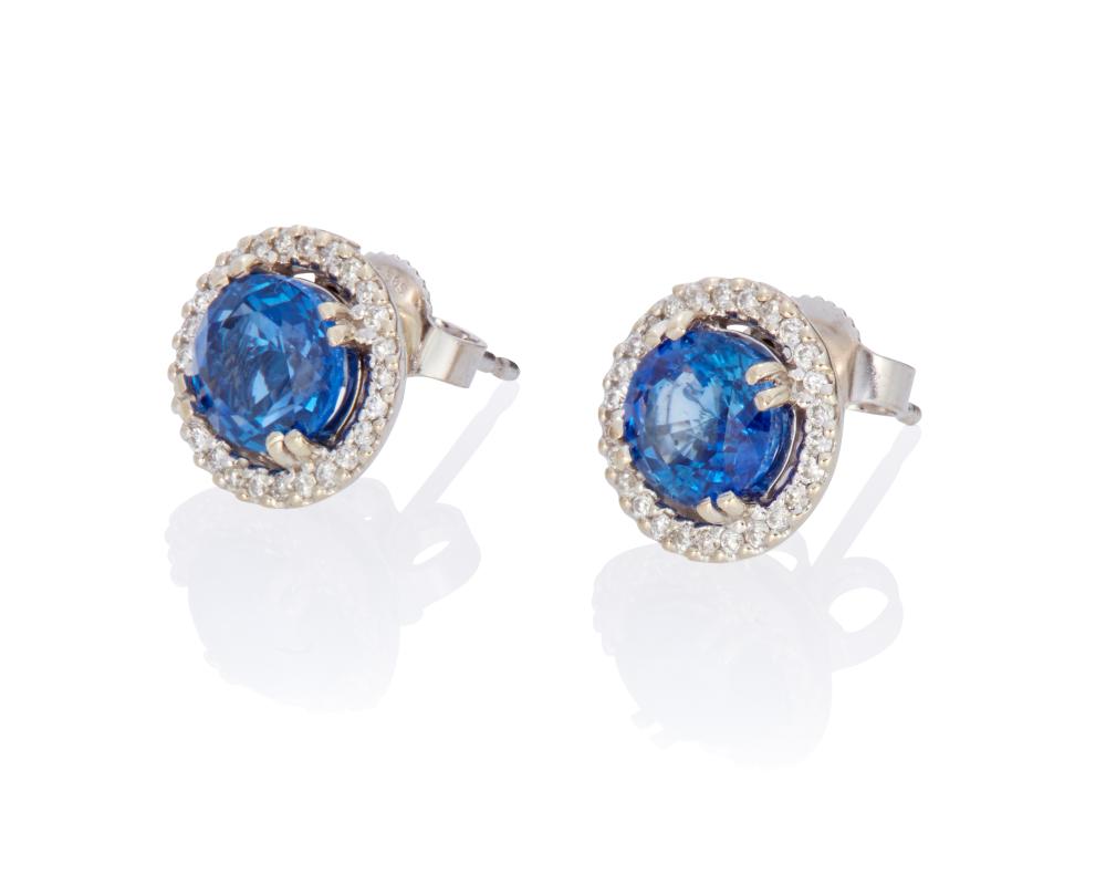 A PAIR OF SAPPHIRE AND DIAMOND
