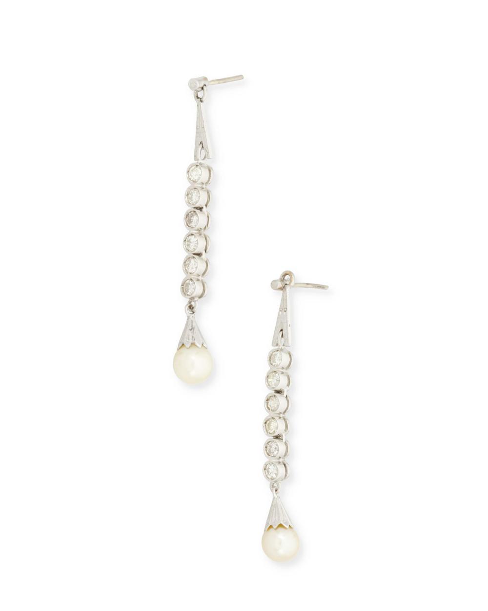 A PAIR OF CULTURED PEARL AND DIAMOND 343565