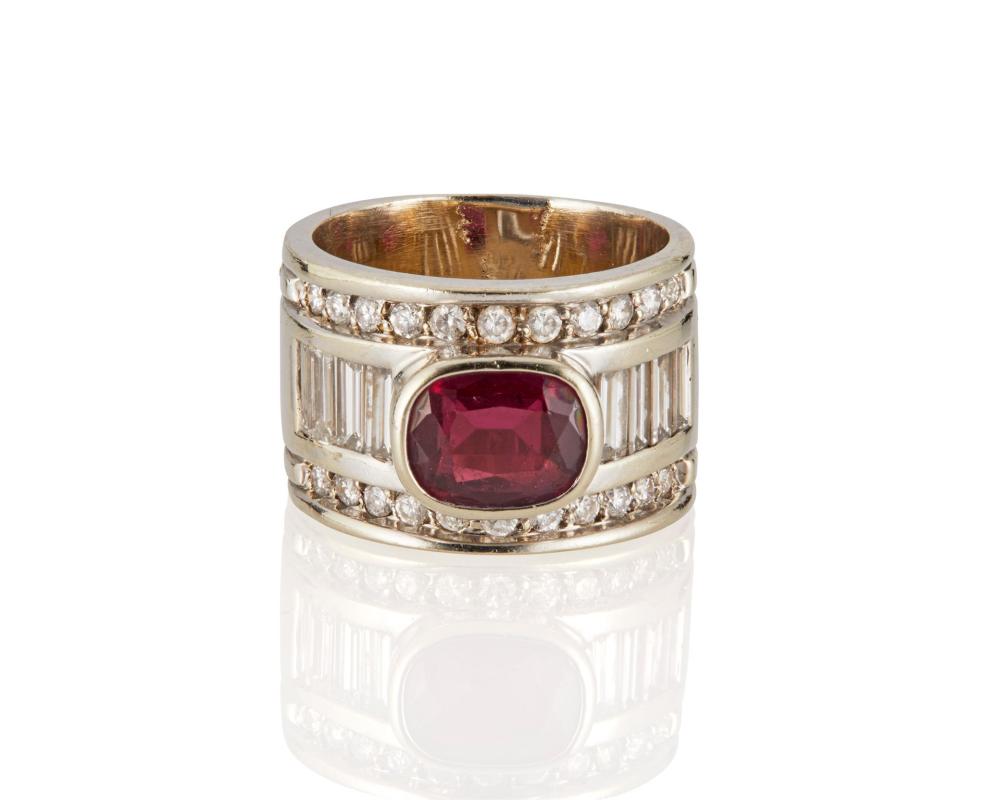 A PINK TOURMALINE AND DIAMOND RINGA