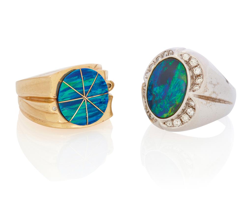 TWO OPAL RINGSTwo opal rings, 
