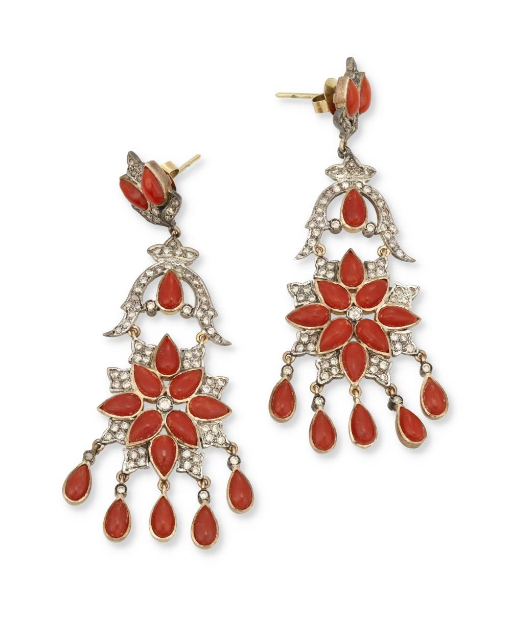 A PAIR OF INDIAN CORAL AND DIAMOND 3435b7