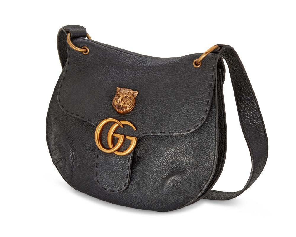 A GUCCI GG MARMONT ANIMALIER BLACK