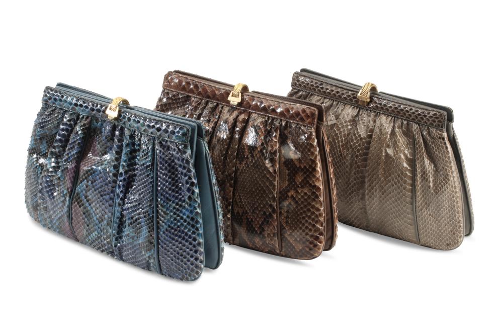 THREE VINTAGE VARON SNAKESKIN PURSESThree 343634