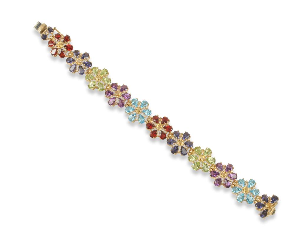 A 14K GOLD AND MULTI GEMSTONE FLORAL 343643