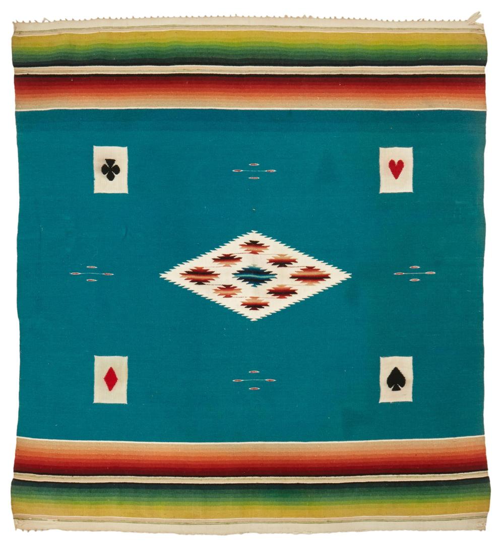 A MEXICAN SERAPE CARD TABLE COVERA