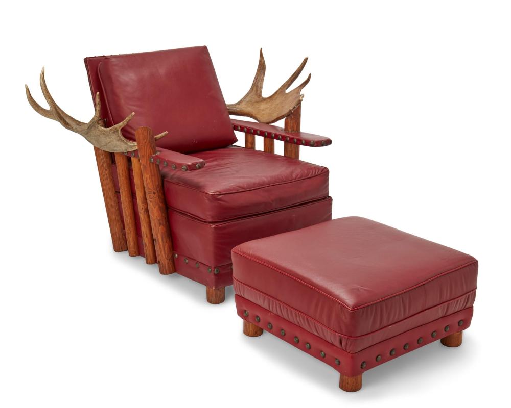 A NEW WEST MOOSE ANTLER CLUB CHAIR