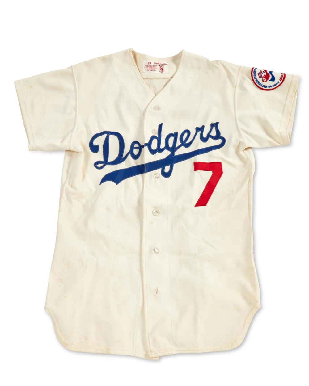 A VINTAGE #7 YEAGER DODGERS UNIFORM