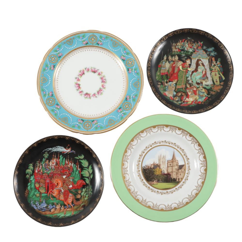 LOT OF 4 HAND PAINTED PORCELAIN PLATES: