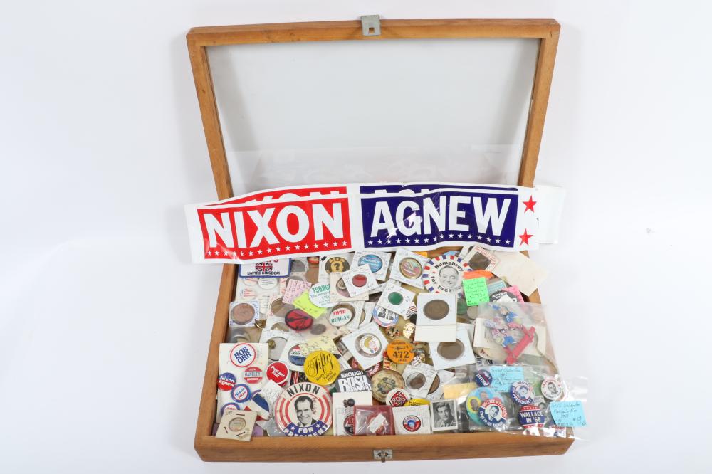 LOT OF PIN-BACK BUTTONS AND MEMORABILIA: