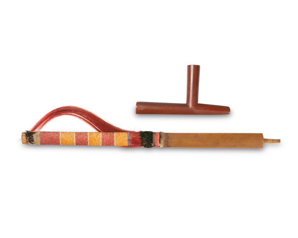 A SIOUX QUILLED PIPE AND STEMA