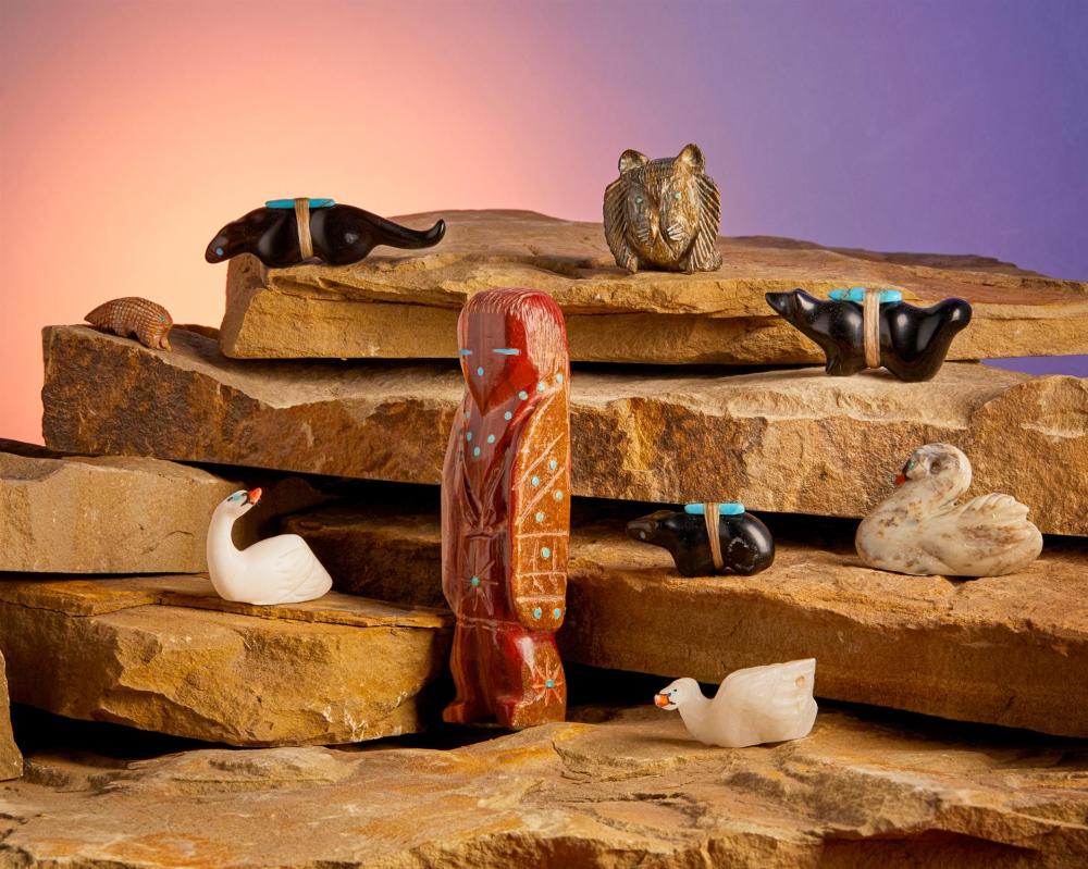 A GROUP OF ZUNI STONE FETISH ANIMALSA