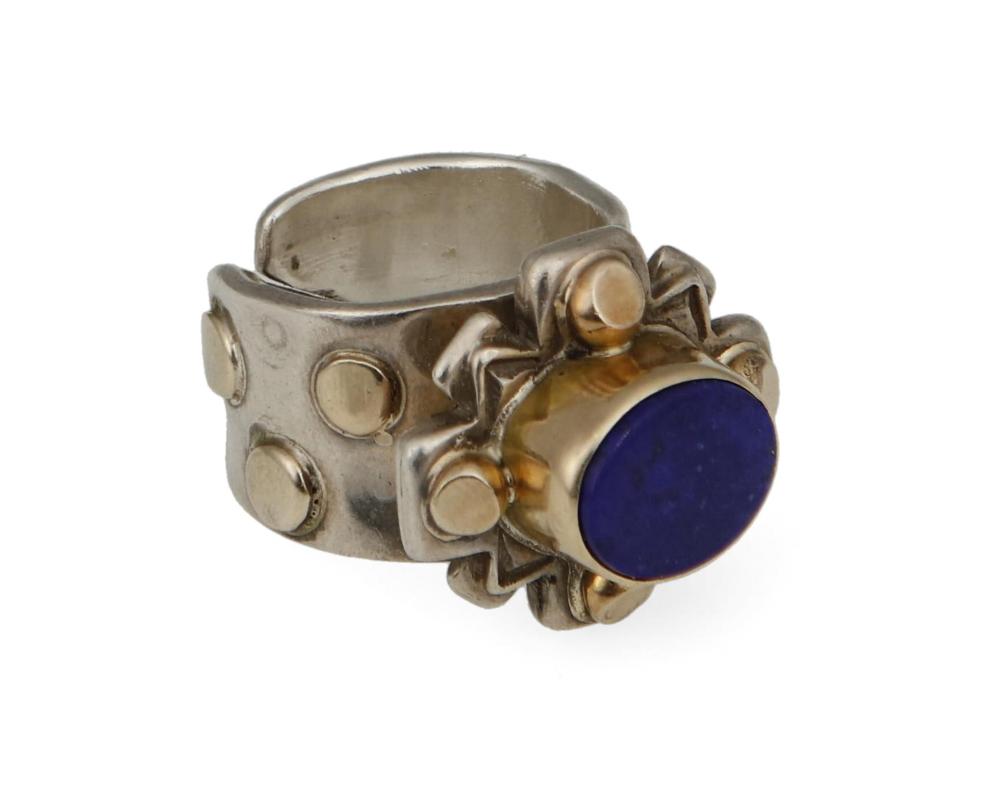 A STERLING SILVER AND GOLD LAPIS