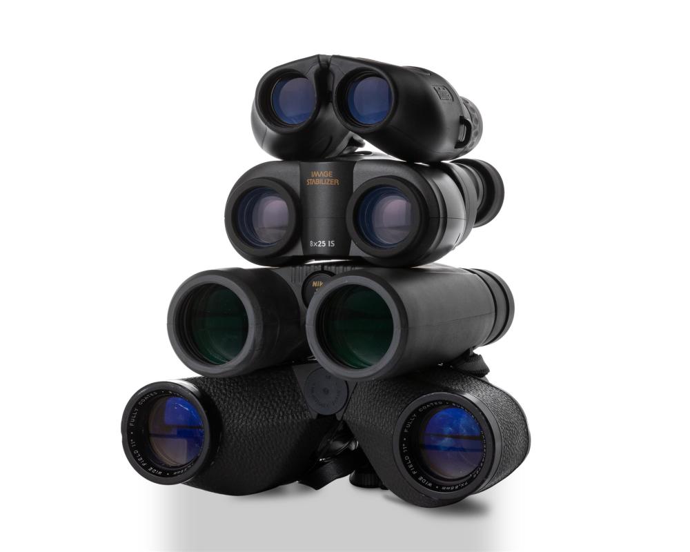 A GROUP OF BINOCULARSA group of binoculars,